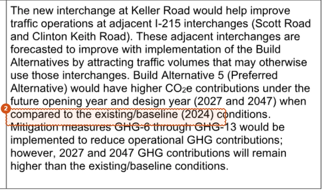 EIR/EA Table S-1, CEQA Climate Change row: contributions compared to the existing/baseline (2024) conditions, clouded by CivilRisk IQ